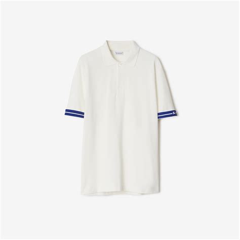 polo uomo burberry bianca|Cotton Polo Shirt in Chalk .